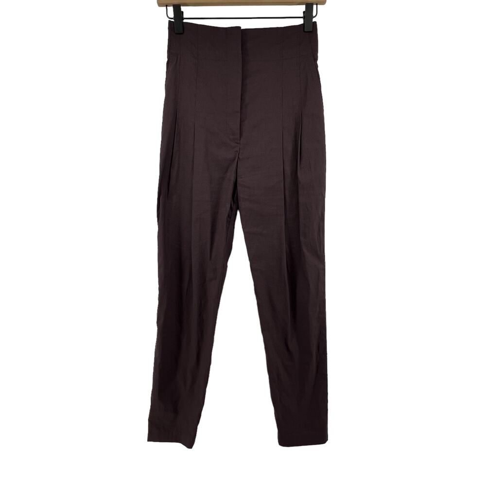 ALC Size 00 Purplish Brown Pants High Rise Dress Career Skinny Slim Linen Blend